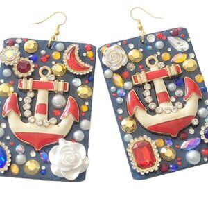 Anchor Earrings, Wood Statement Earrings Handmade